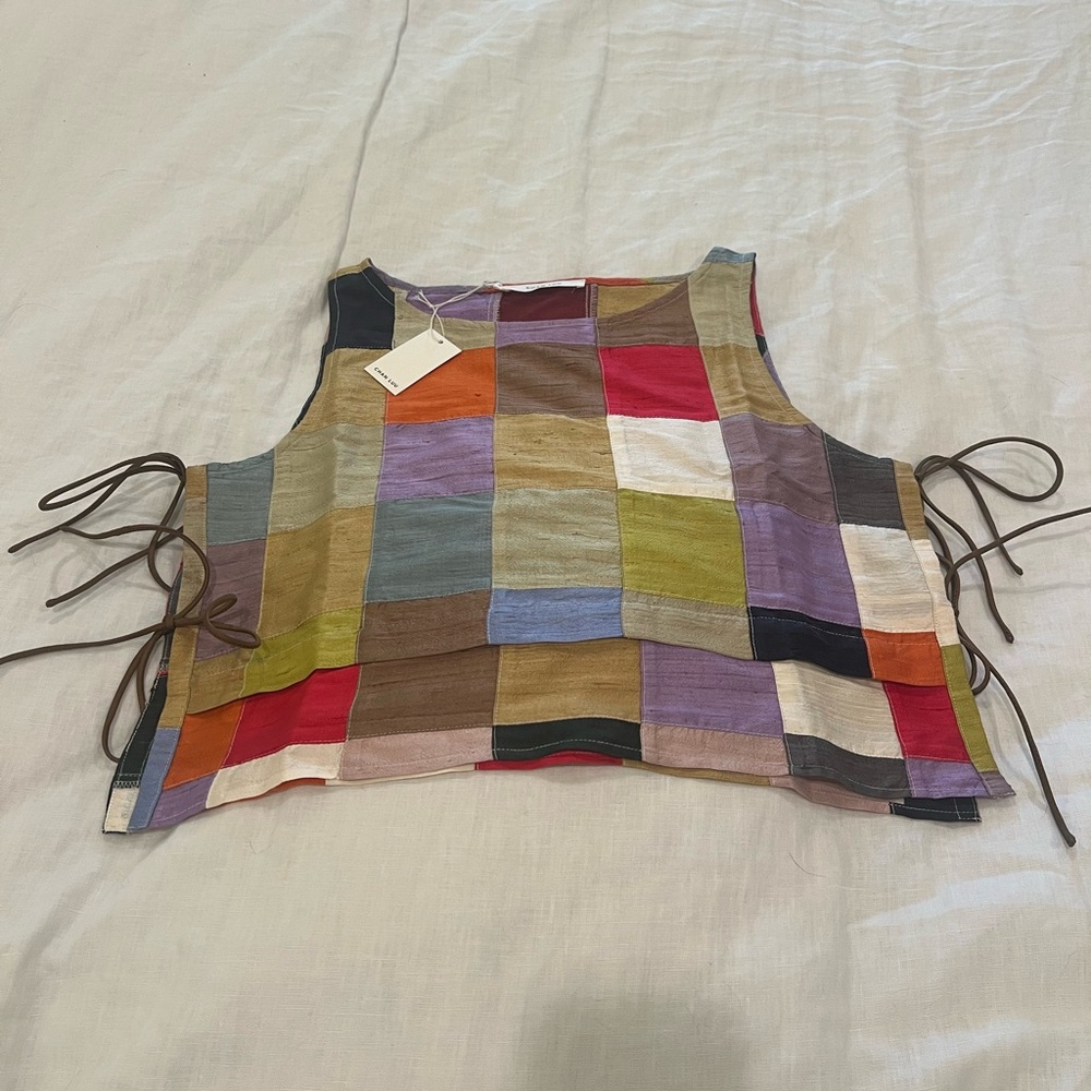 Chan Luu Colorful Patchwork Crop Top with Side Ties